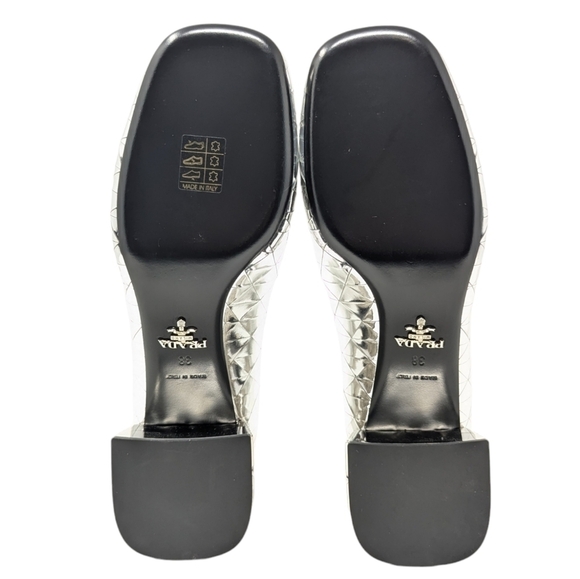 NEW PRADA Venice Metallic Silver Mary Jane Leather Heel Size EU 38 - Picture 15 of 16